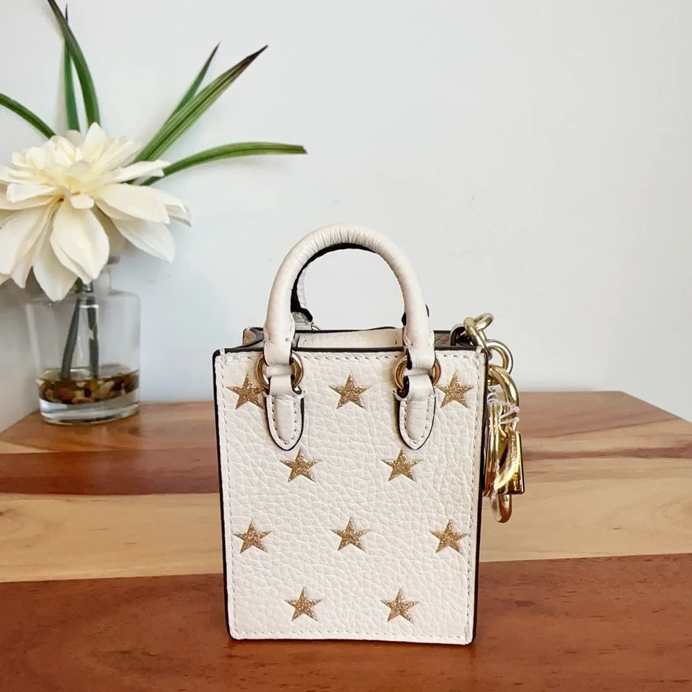 NWT Coach‎ North/South Mini Tote Bag Charm With Star Print